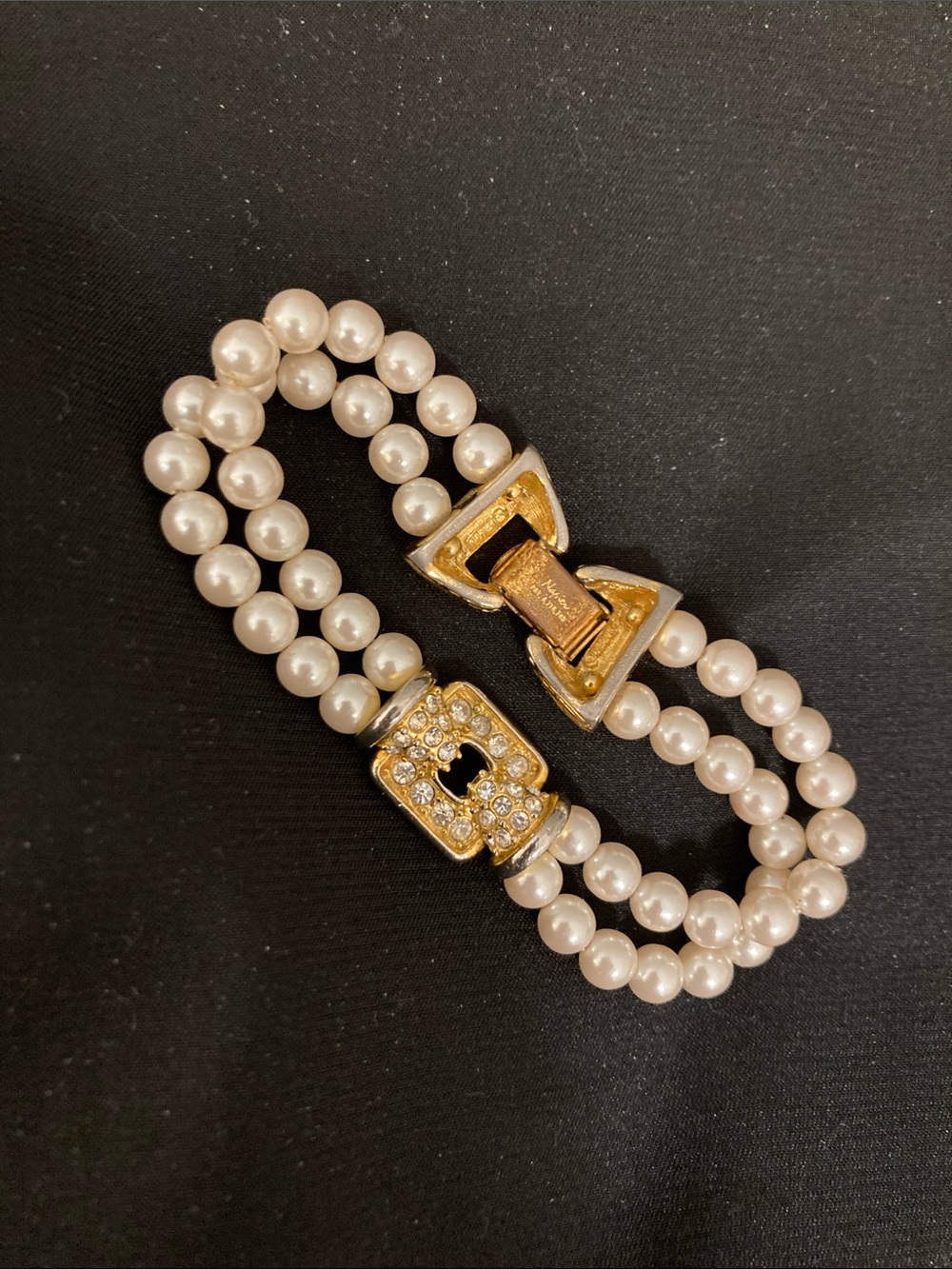 Napier Double-Strand Pearl Bracelet Gold Tone & Rhinestones